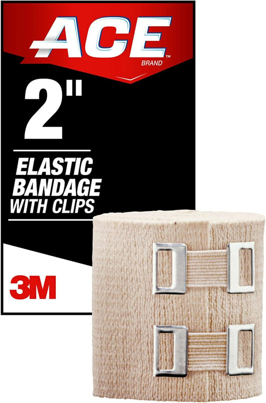 Brand 2 Inch Elastic Bandage with Clips Beige 2 in X 51.2 in Great for Elbow Ankle Knee & More Comfortable Design for Prolonged Wear Easy-To-Use Wrap Design (207310)