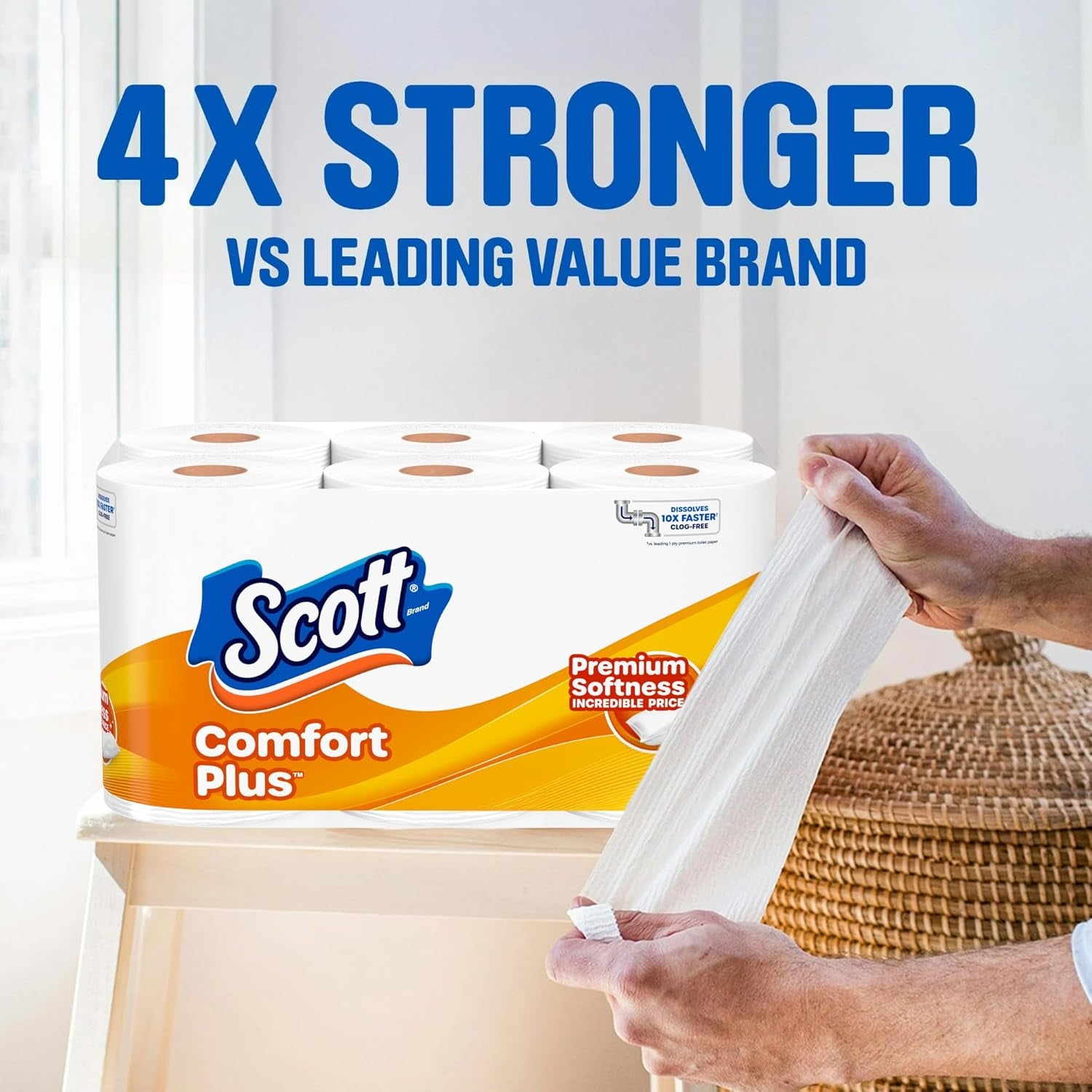 Comfortplus Toilet Paper, 12 Double Rolls, 231 Sheets per Roll, Septic-Safe, 1-Ply Toilet Tissue