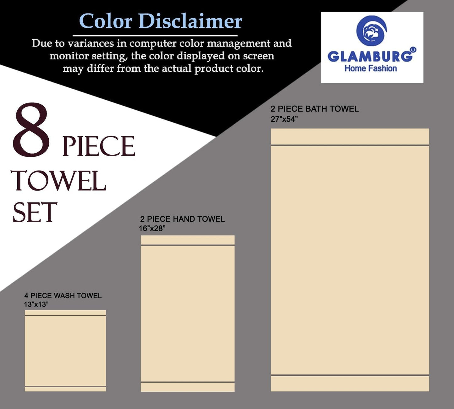 Ultra Soft 8-Piece Towel Set - 100% Pure Ringspun Cotton, Contains 2 Oversized Bath Towels 27X54, Hand 16X28, 4 Wash Cloths 13X13 Ideal for Everyday Use, Hotel & Spa -Charcoal Grey