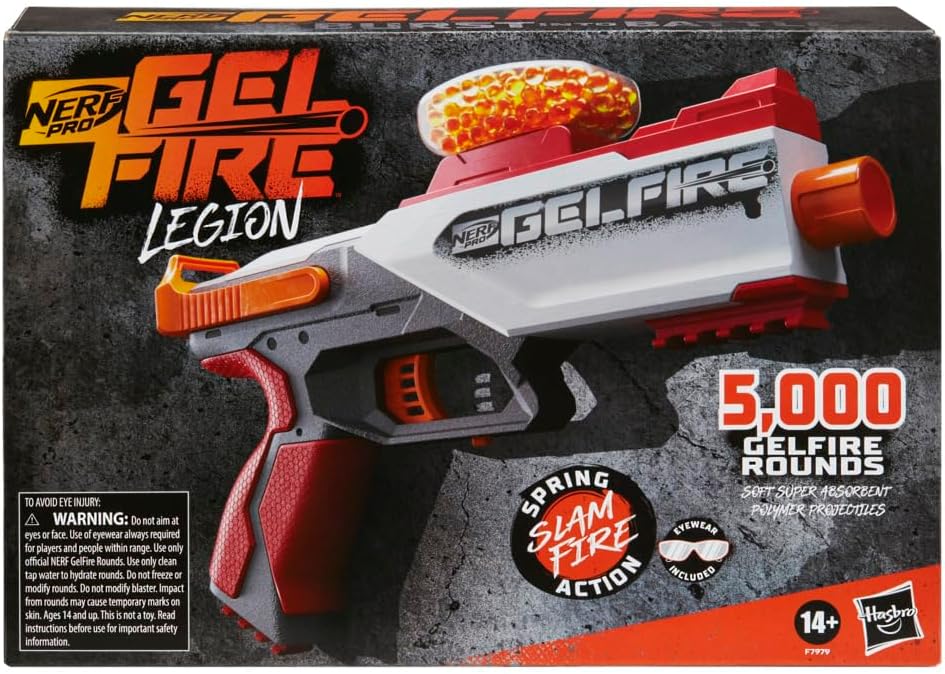 Pro Gelfire Legion Spring Action Blaster, 5000 Rounds, 130 Hopper, Protective Eyewear, Slam Fire, Ages 14 & Up