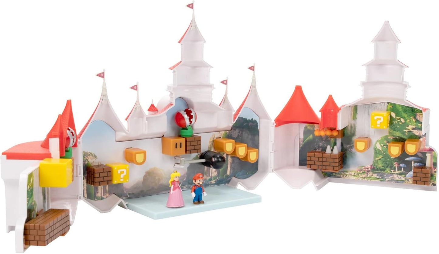 THE  BROS. MOVIE – Mushroom Kingdom Castle Playset with Mini 1.25” Mario and Princess Peach Figures