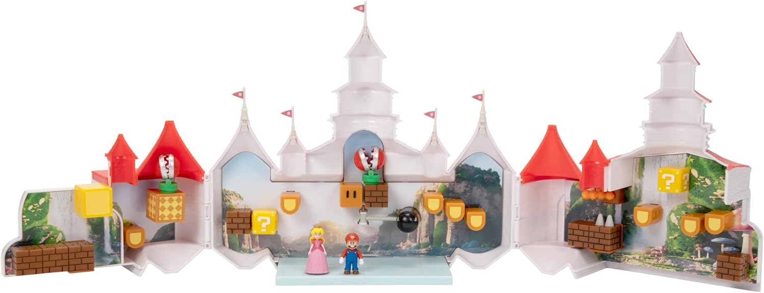 THE  BROS. MOVIE – Mushroom Kingdom Castle Playset with Mini 1.25” Mario and Princess Peach Figures