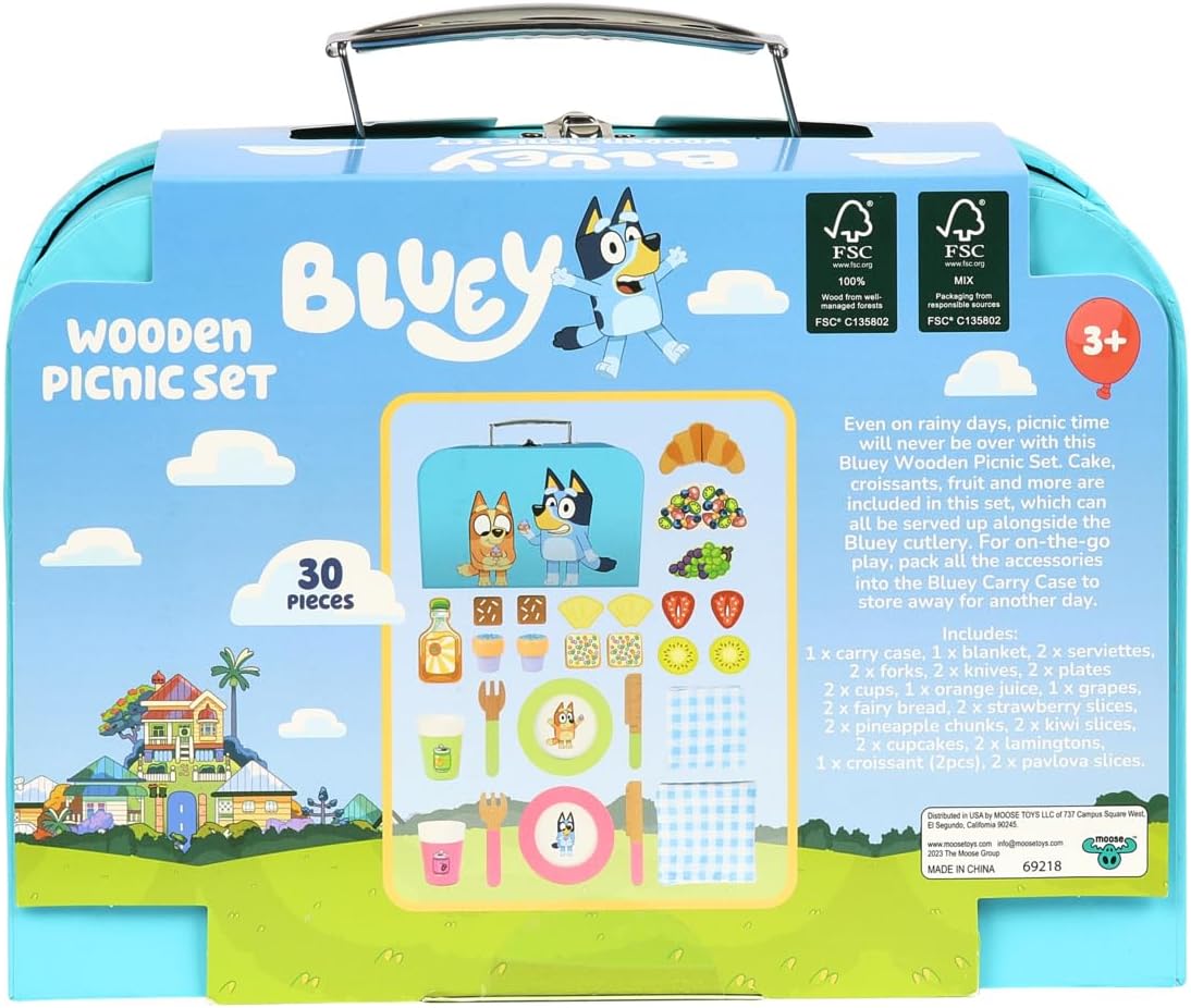 – Picnic Basket Set – 30 Piece Wooden Roleplay Toy with Carry Case, Cutlery & Pretend Food Accessories for Kids – Fsc-Certified Material – Fun Imaginative Kit for 3 Years and Up