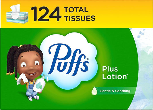 plus Lotion Facial Tissue, 1 Family Box, 124 Tissues per Box