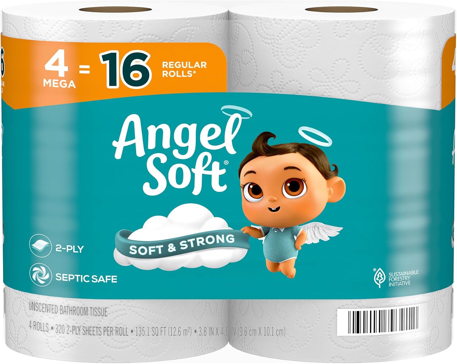 Toilet Paper, 4 Mega Rolls = 16 Regular Rolls, Soft and Strong Toilet Tissue