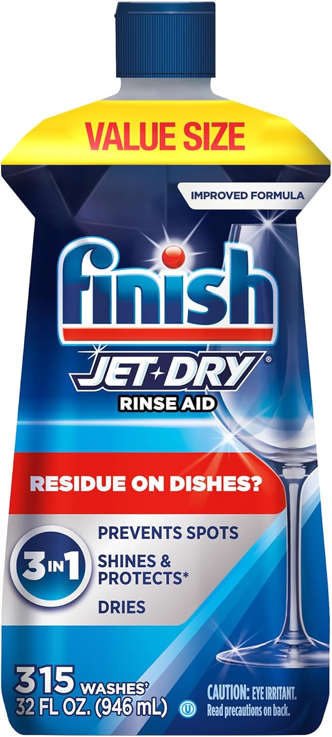 Jet-Dry Dishwasher Rinse Aid, Compatible with Dishwasher Detergent, Prevents Spots & Residues, Dries, Shine & Protects, 32 Oz, 300 Washes