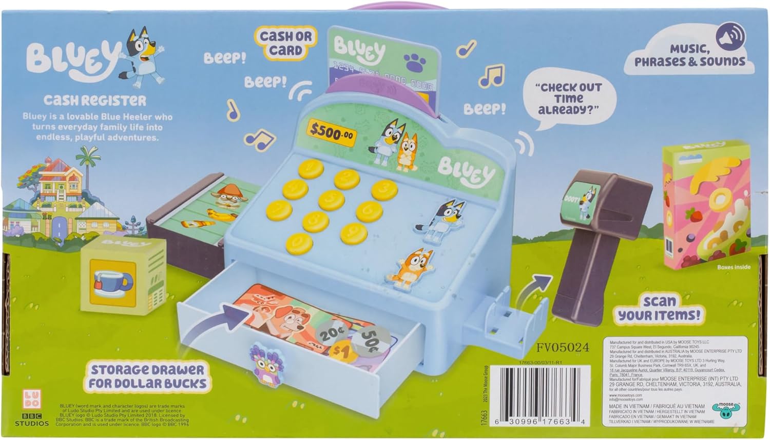 Cash Register. Press the Buttons to Hear Beeps, Sounds and Phrases from  and Bingo |Use the Scanner to Scan Packages and Pretend to Run a Shop | Includes Toy Credit Card and Dollar Bucks!