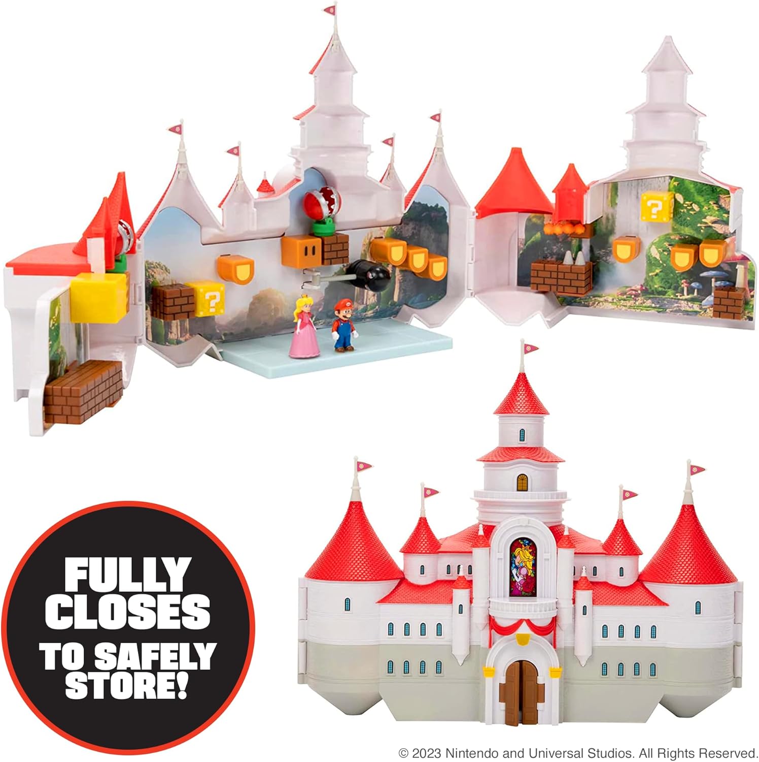 THE  BROS. MOVIE – Mushroom Kingdom Castle Playset with Mini 1.25” Mario and Princess Peach Figures