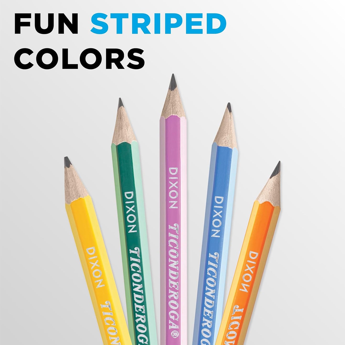 X13910 Striped Wood-Cased Pencils, 2 HB Soft, Pre-Sharpened, 10 Count, Assorted Colors