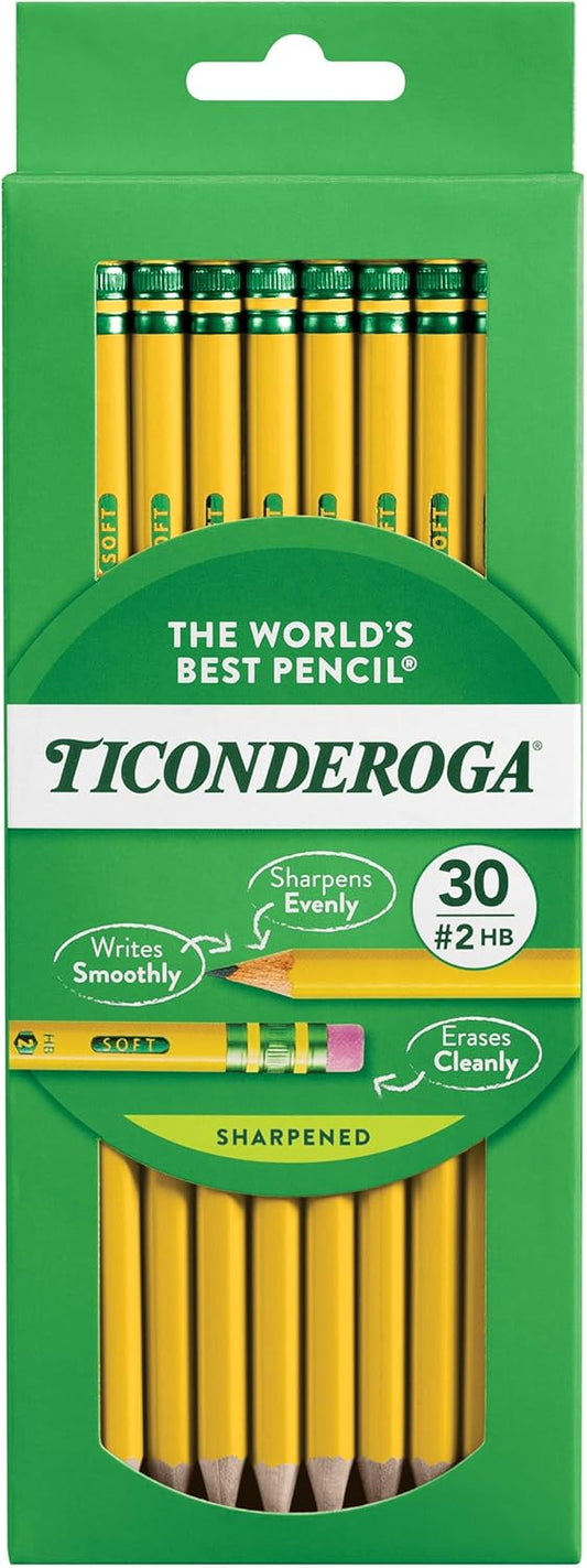 Wood-Cased Pencils, Pre-Sharpened, #2 HB Soft, Yellow, 30 Count
