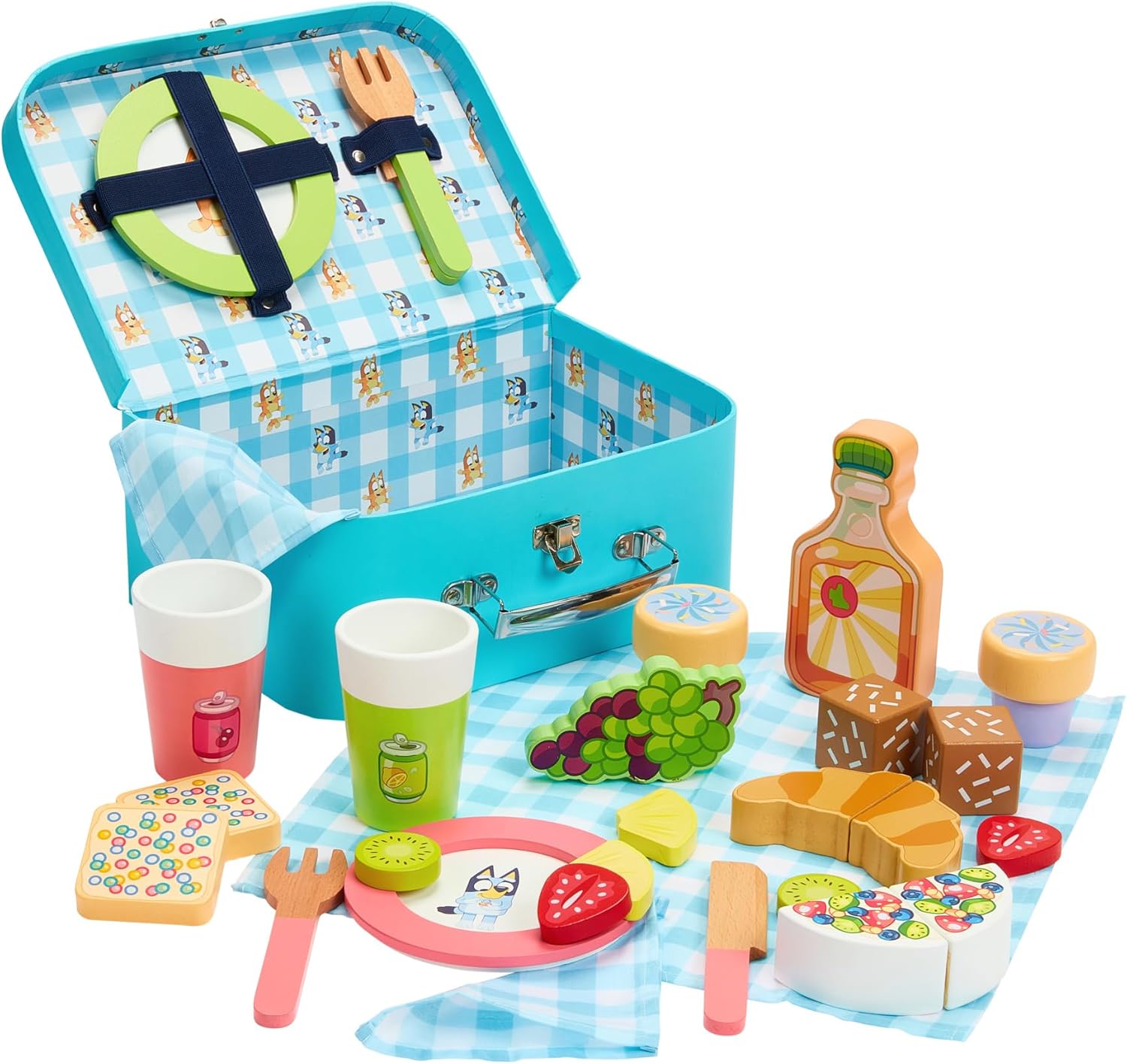 – Picnic Basket Set – 30 Piece Wooden Roleplay Toy with Carry Case, Cutlery & Pretend Food Accessories for Kids – Fsc-Certified Material – Fun Imaginative Kit for 3 Years and Up