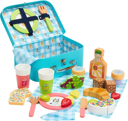 – Picnic Basket Set – 30 Piece Wooden Roleplay Toy with Carry Case, Cutlery & Pretend Food Accessories for Kids – Fsc-Certified Material – Fun Imaginative Kit for 3 Years and Up