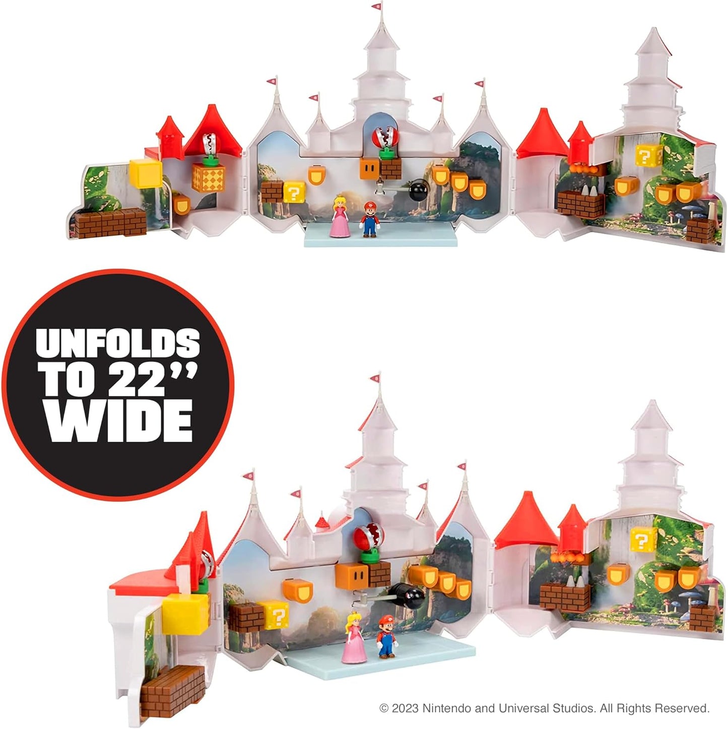 THE  BROS. MOVIE – Mushroom Kingdom Castle Playset with Mini 1.25” Mario and Princess Peach Figures