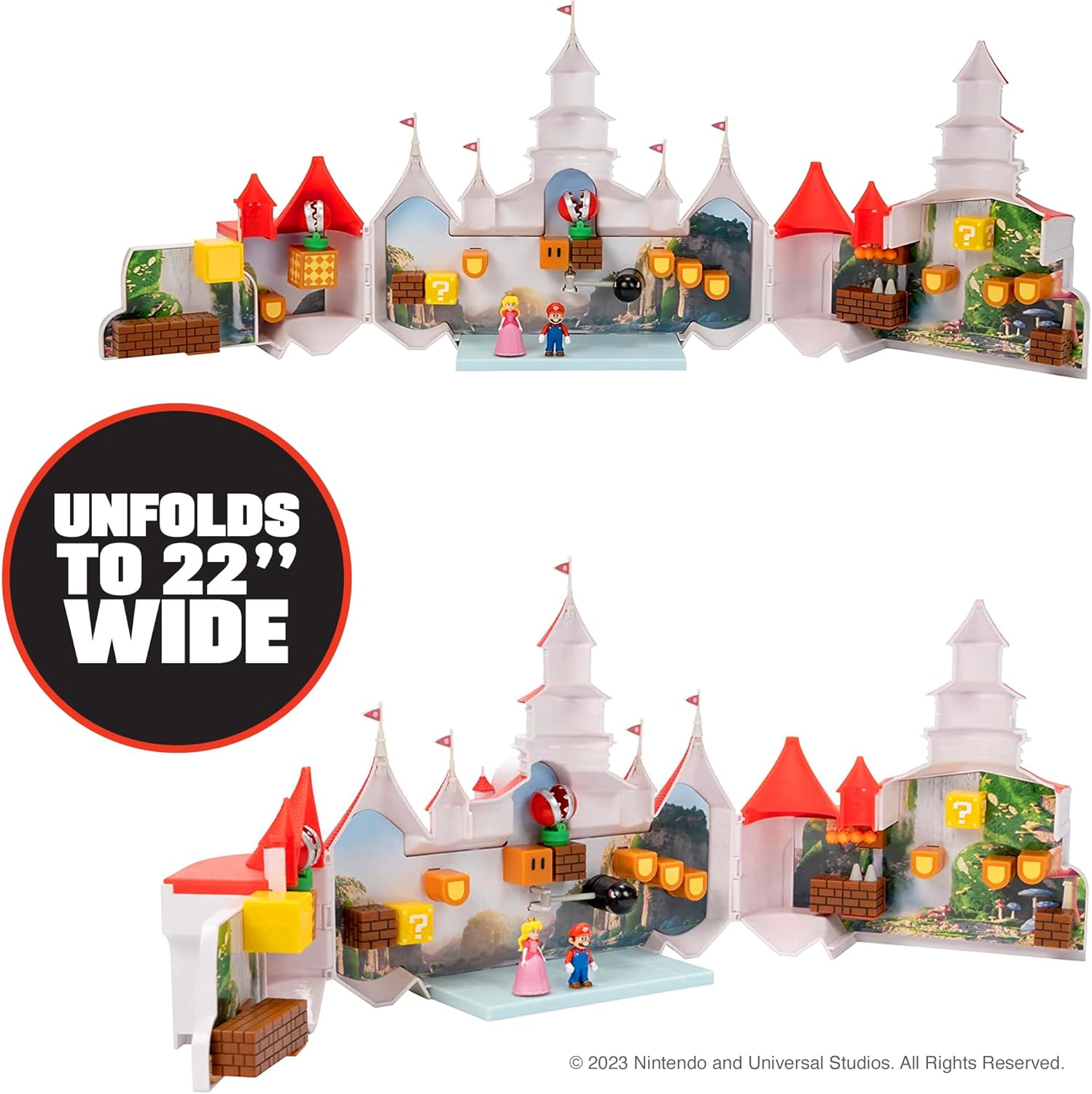 THE  BROS. MOVIE – Mushroom Kingdom Castle Playset with Mini 1.25” Mario and Princess Peach Figures