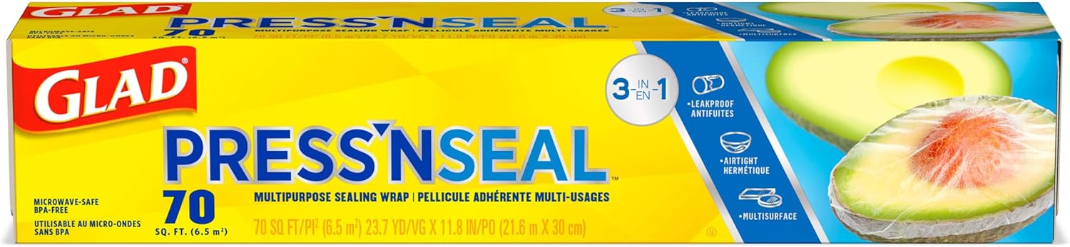 Press'N Seal Plastic Wrap for Food, Griptex Technology, 70 Square Foot Roll (Pack of 1)