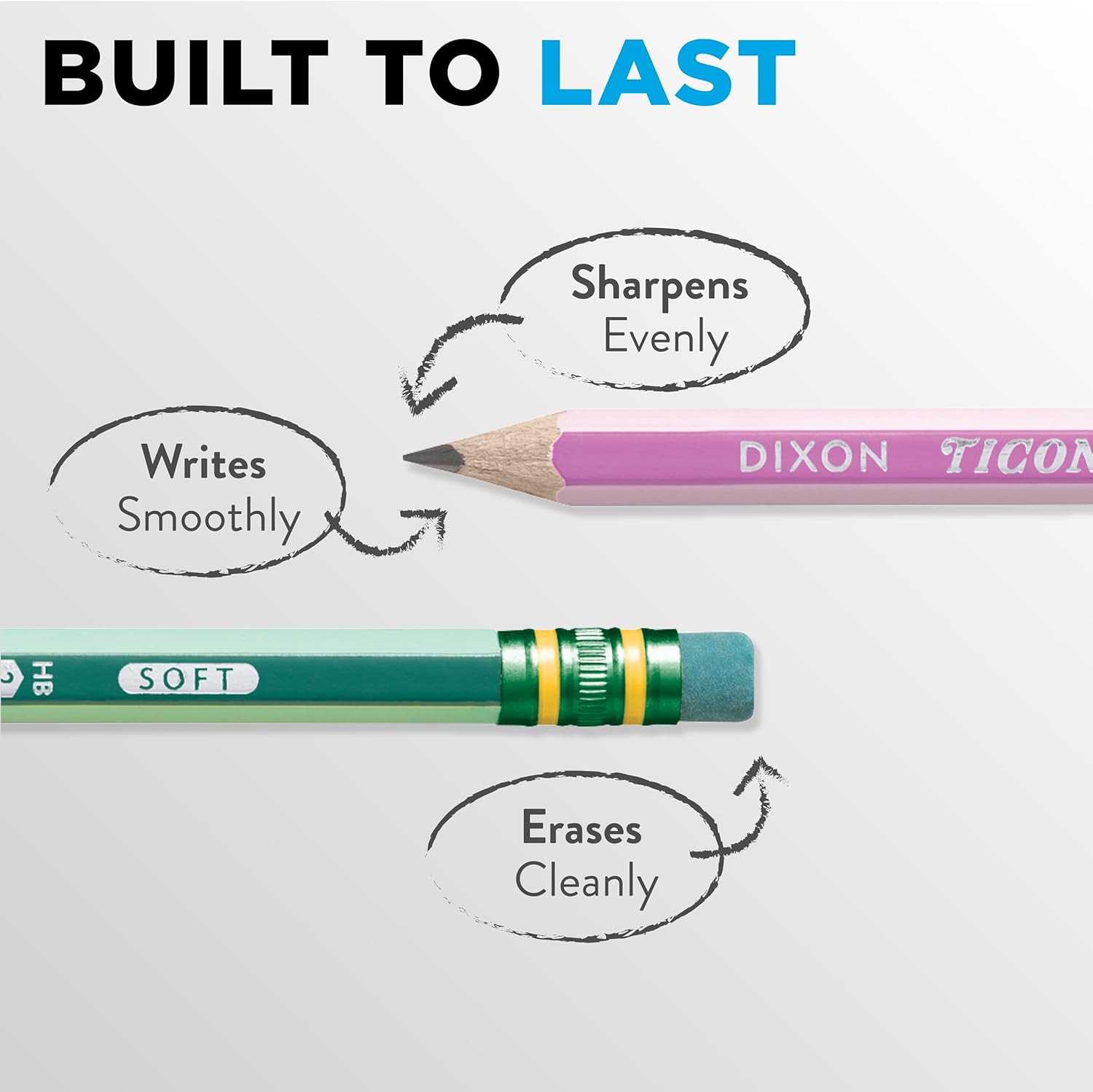 X13910 Striped Wood-Cased Pencils, 2 HB Soft, Pre-Sharpened, 10 Count, Assorted Colors