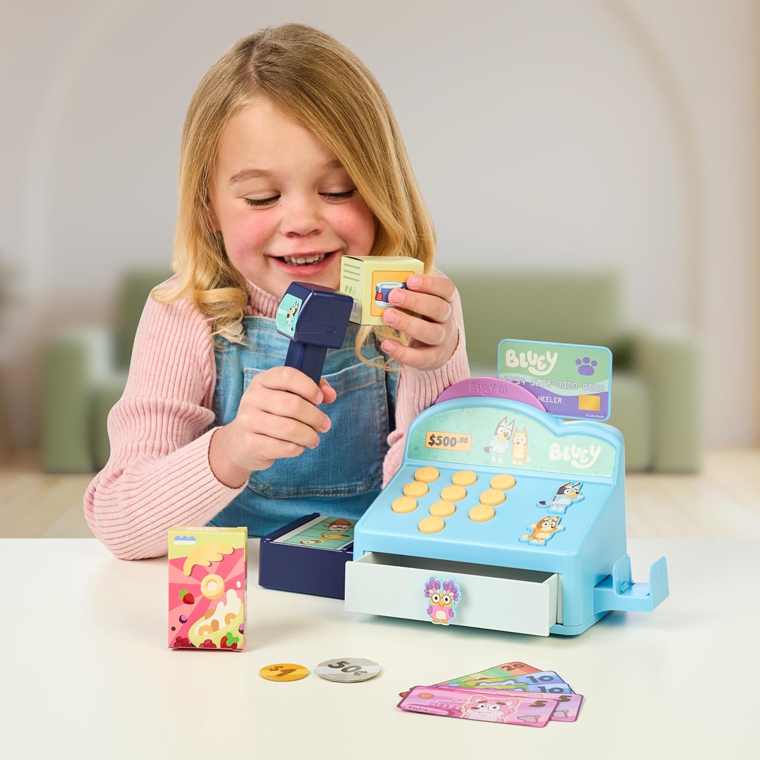 Cash Register. Press the Buttons to Hear Beeps, Sounds and Phrases from  and Bingo |Use the Scanner to Scan Packages and Pretend to Run a Shop | Includes Toy Credit Card and Dollar Bucks!