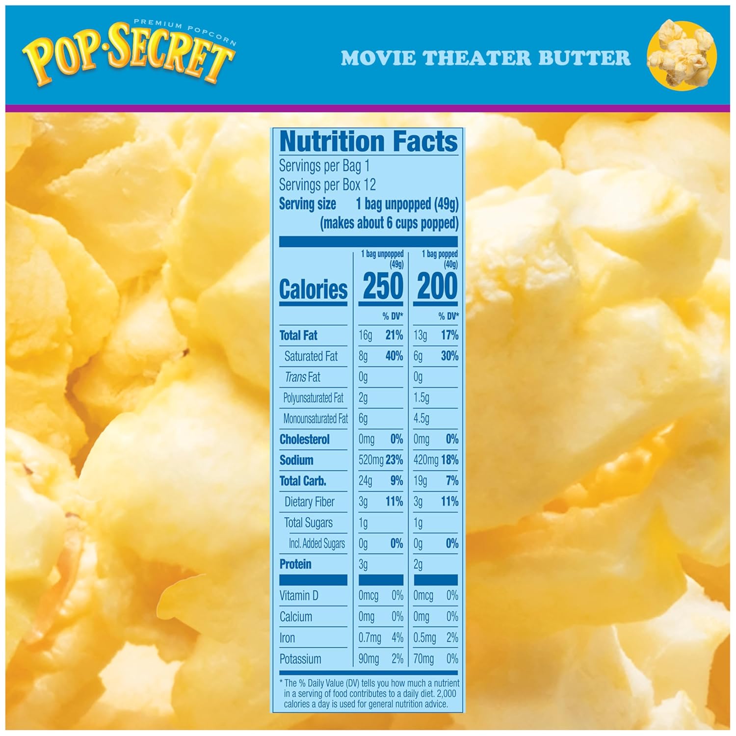 Microwave Popcorn, Movie Theater Butter Flavor, 1.75 Oz Snack Bags, (Pack of 12)