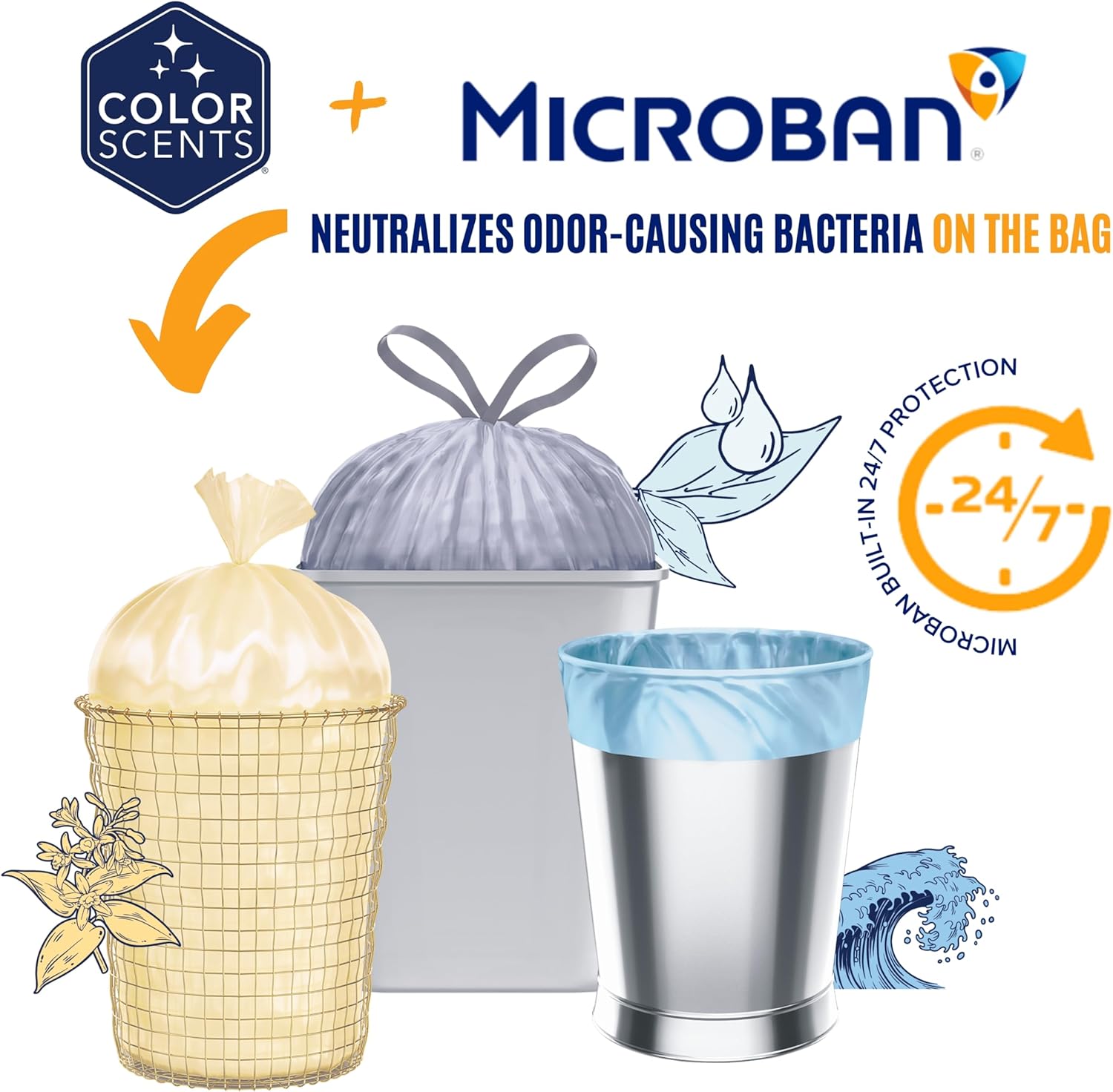 Medium Trash Bags - 8 Gallon, 40 Bags (1 Pack of 40 Bags) Twist Tie - Cream Color Bag in Vanilla Flower Scent with Microban