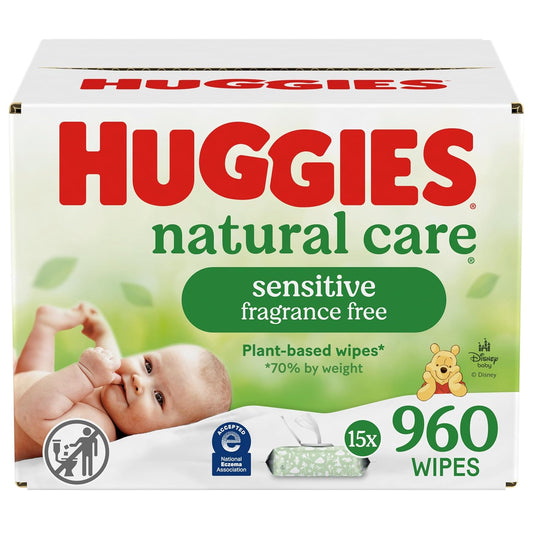 Natural Care Sensitive Baby Wipes, Unscented, Hypoallergenic, 99% Purified Water, 15 Flip-Top Packs (960 Wipes Total)