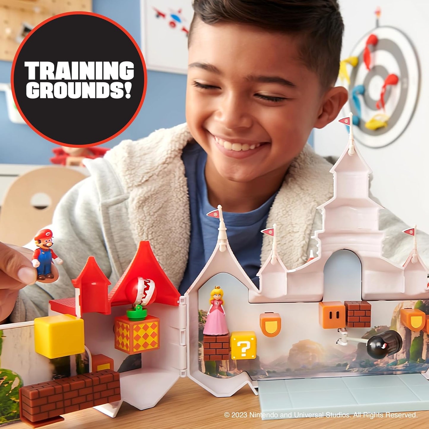 THE  BROS. MOVIE – Mushroom Kingdom Castle Playset with Mini 1.25” Mario and Princess Peach Figures