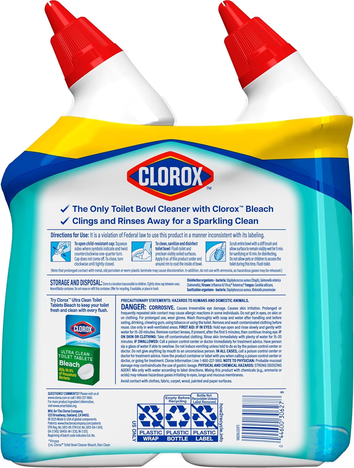 Toilet Bowl Cleaner, Clinging Bleach Gel, Ocean Mist - 24 Ounces, Pack of 2