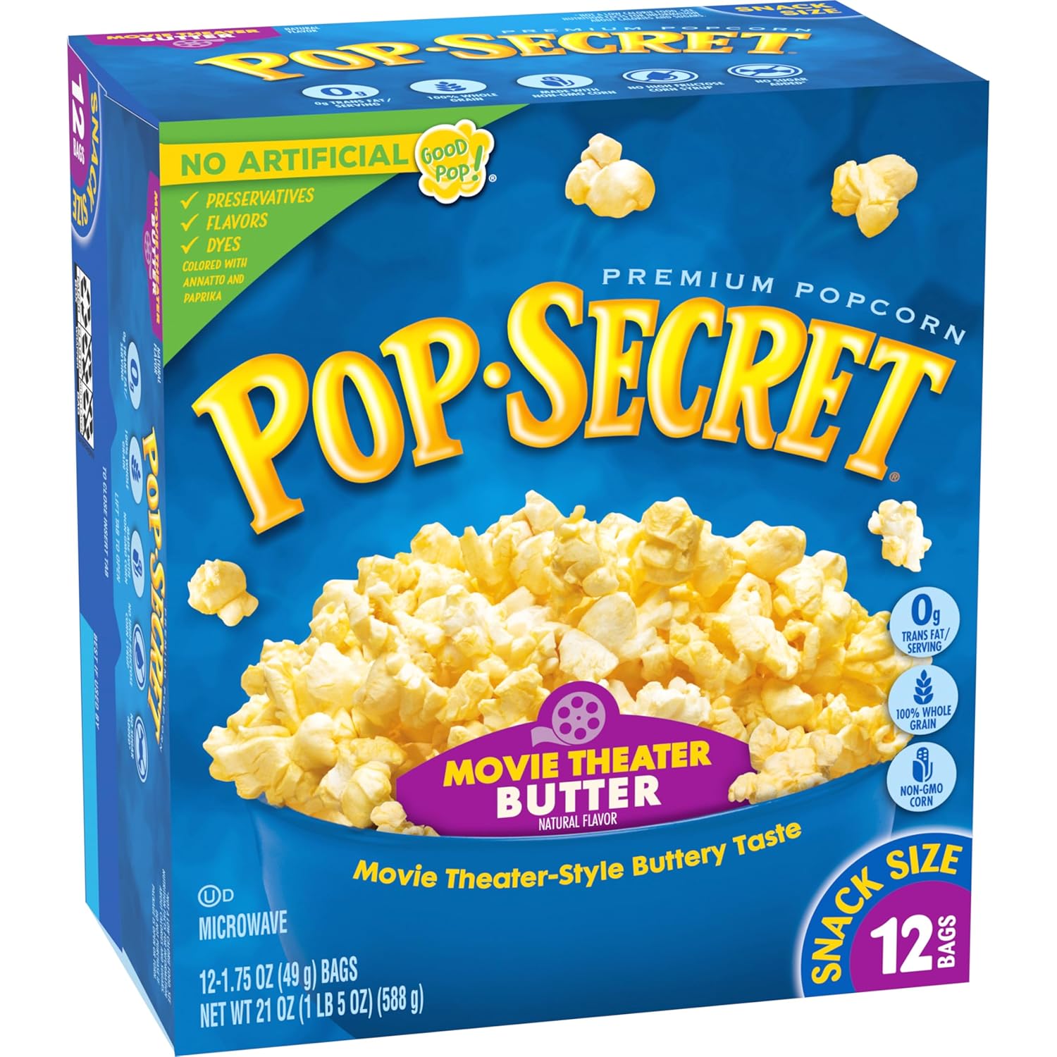 Microwave Popcorn, Movie Theater Butter Flavor, 1.75 Oz Snack Bags, (Pack of 12)