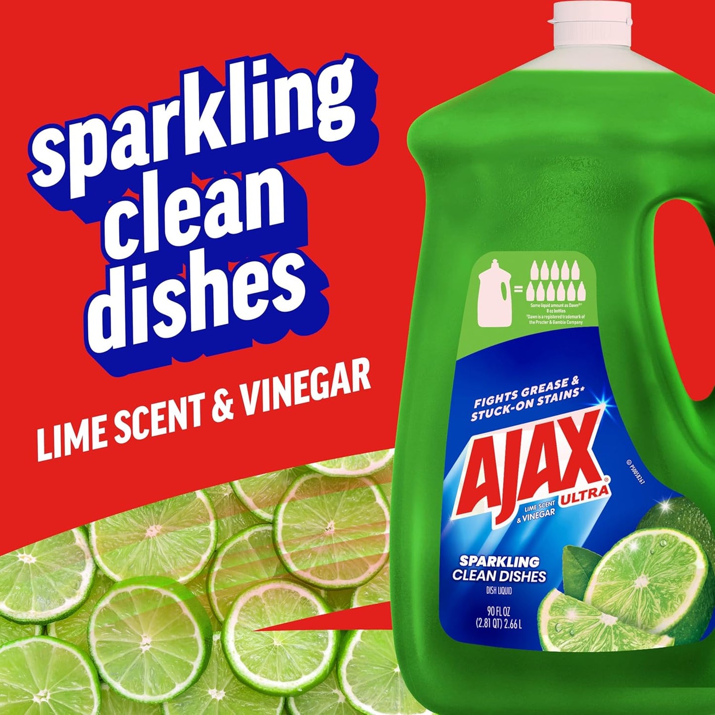 Ultra Liquid Dish Soap Vinegar and Lime Scent, Sparkling Clean Dishes, 90 Fl Oz Bottle