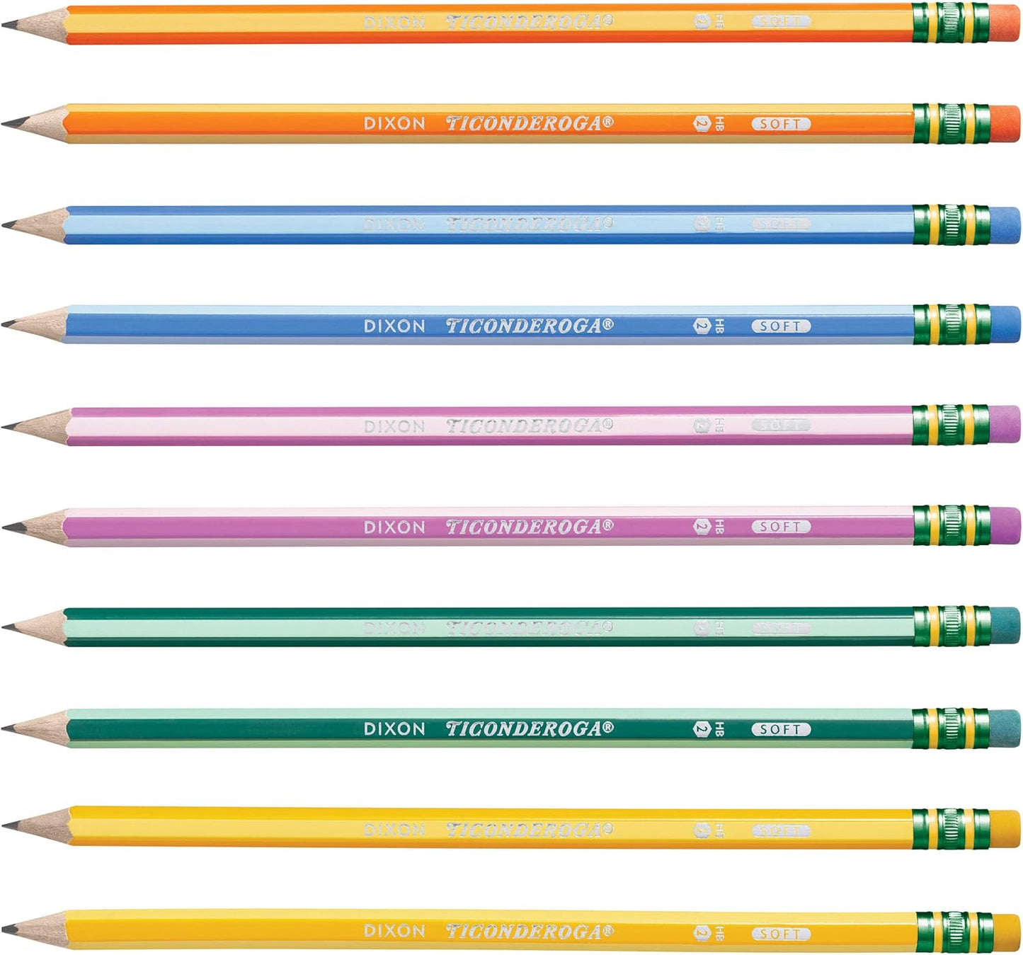 X13910 Striped Wood-Cased Pencils, 2 HB Soft, Pre-Sharpened, 10 Count, Assorted Colors
