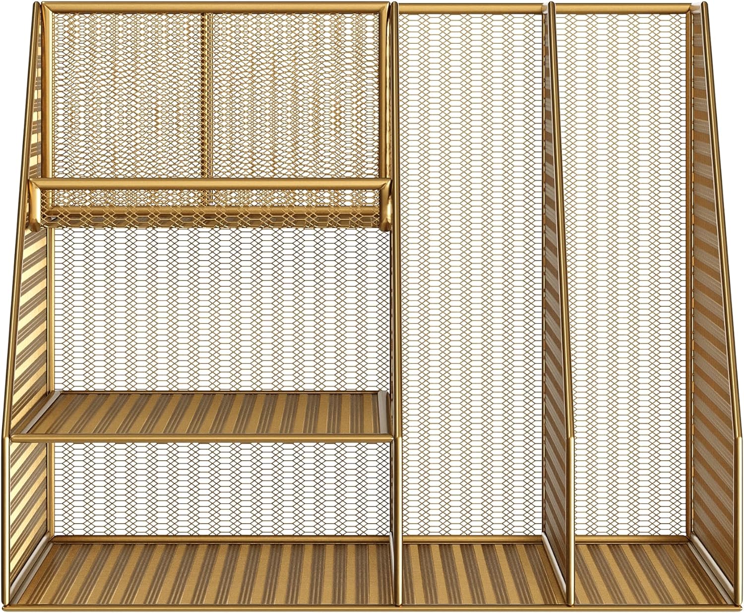 Ryder Gold Mesh Metal Large Desktop Organizer with Magazine File Holder, Pen Holder, and Storage
