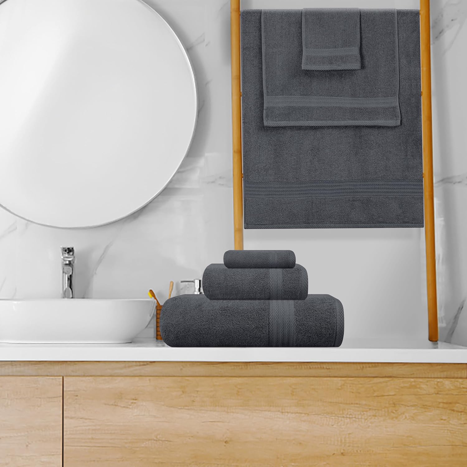 Ultra Soft 8-Piece Towel Set - 100% Pure Ringspun Cotton, Contains 2 Oversized Bath Towels 27X54, Hand 16X28, 4 Wash Cloths 13X13 Ideal for Everyday Use, Hotel & Spa -Charcoal Grey