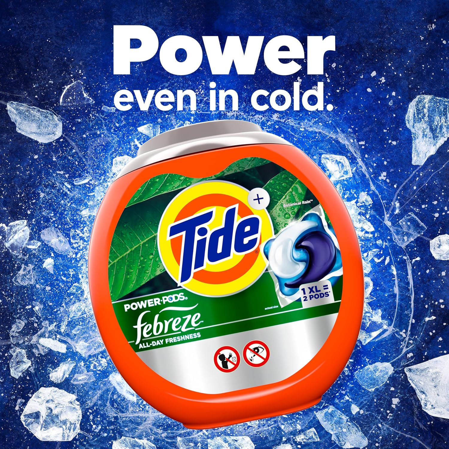 Power Pods Laundry Detergent Pacs with Febreze Freshness with Odor Eliminators, Botanical Rain Scent, 45 Count