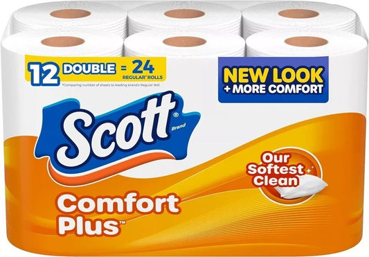 Scott Comfortplus Toilet Paper, 12 Double Rolls,231 Sheets per Roll, Septic Safe
